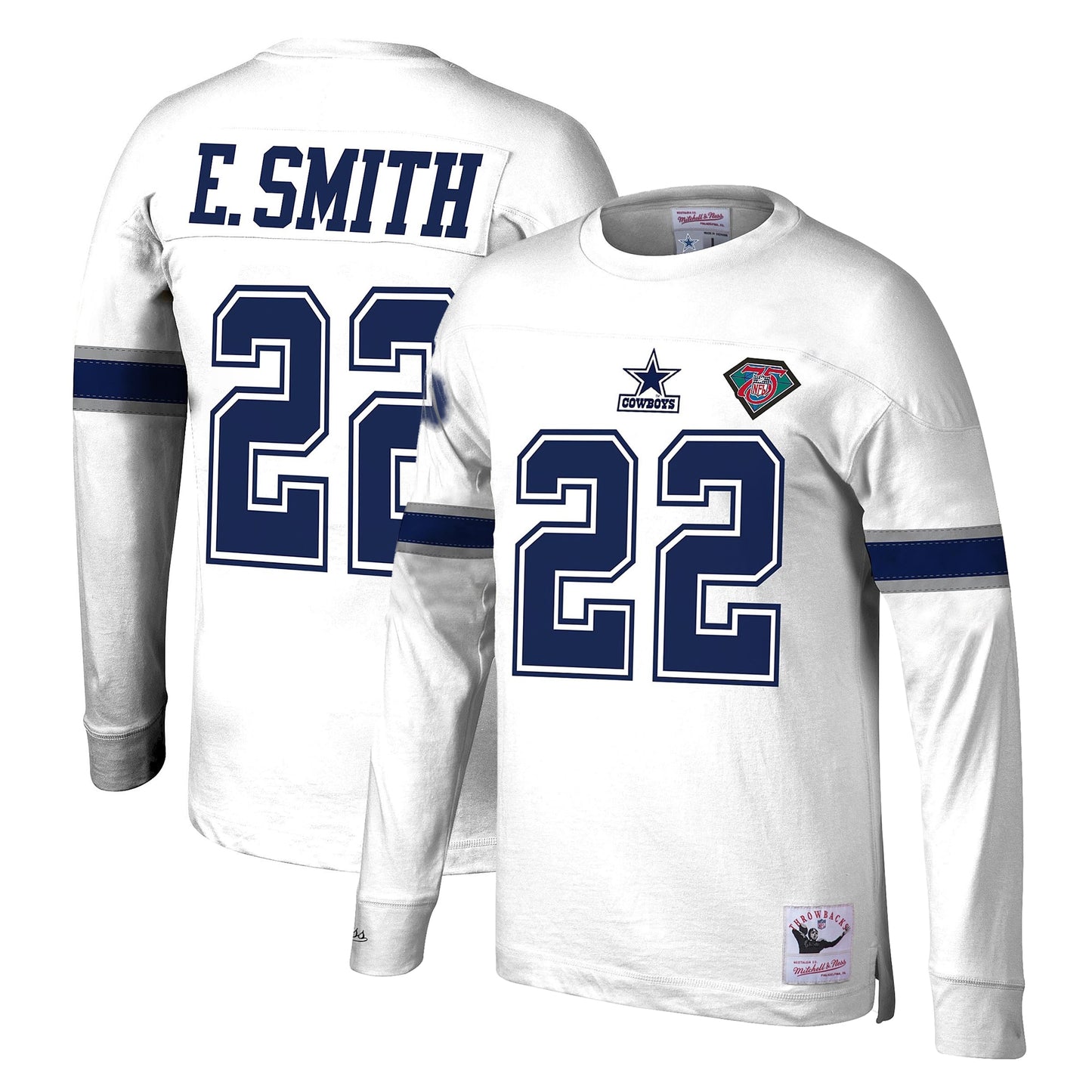 Emmitt Smith Dallas Cowboys Mitchell & Ness Retired Player Name & Number Long Sleeve Top - White - Size M - Mitchell & Ness