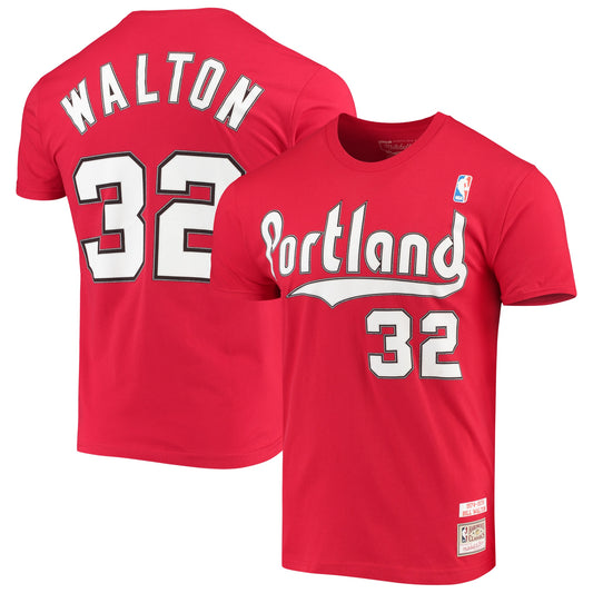 Bill Walton Portland Trail Blazers Mitchell & Ness Hardwood Classics Player Name & Number T-Shirt - Red - Size S - Mitchell & Ness