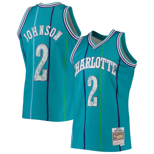Larry Johnson Charlotte Hornets Mitchell & Ness 1996/97 Hardwood Classics NBA 75th Anniversary Diamond Swingman Jersey - Teal Basketball - Size M - Mitchell & Ness