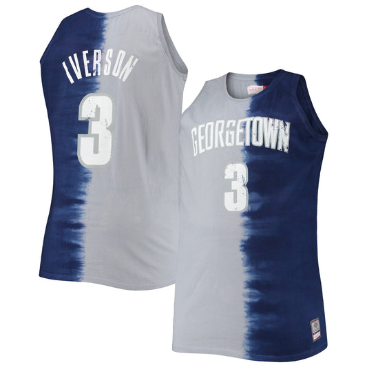 Allen Iverson Georgetown Hoyas Mitchell & Ness Big & Tall Player Tie-Dye Jersey - Navy/Gray College - Size 2XT - Mitchell & Ness