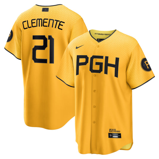 Roberto Clemente Pittsburgh Pirates Nike City Connect Replica Player Jersey - Gold Baseball - Size M - Nike
