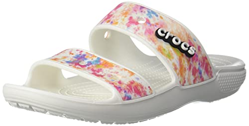 Crocs Unisex-Adult Classic Tie Dye Two-Strap Sandals, Rainbow Swirl, 6 Men/8 Women