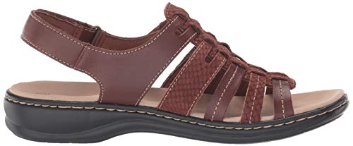 Clarks Women's Leisa Rhea Sandal, Mahogany Leather/Nubuck Combi, 9.5