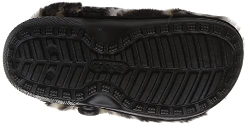 Crocs Unisex Classic Fur Sure Clog | Fuzzy Slippers, Black/Multi Bleach Dye, US Women