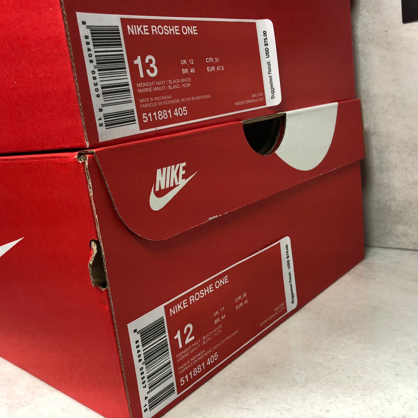 Nike Roshe Run One Navy Blue Size 12/Size 13 511881-405 Midnight Navy/Black-White - Nike