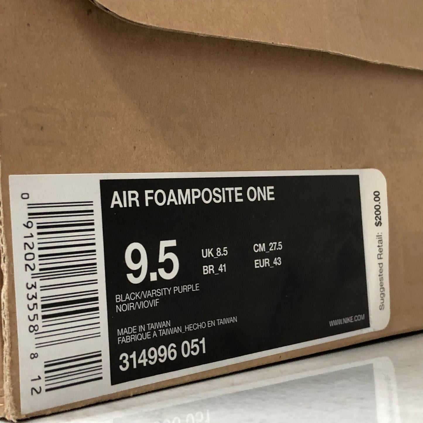 Nike Air Foamposite One Berenjena Talla 9.5 Negro 314996 051