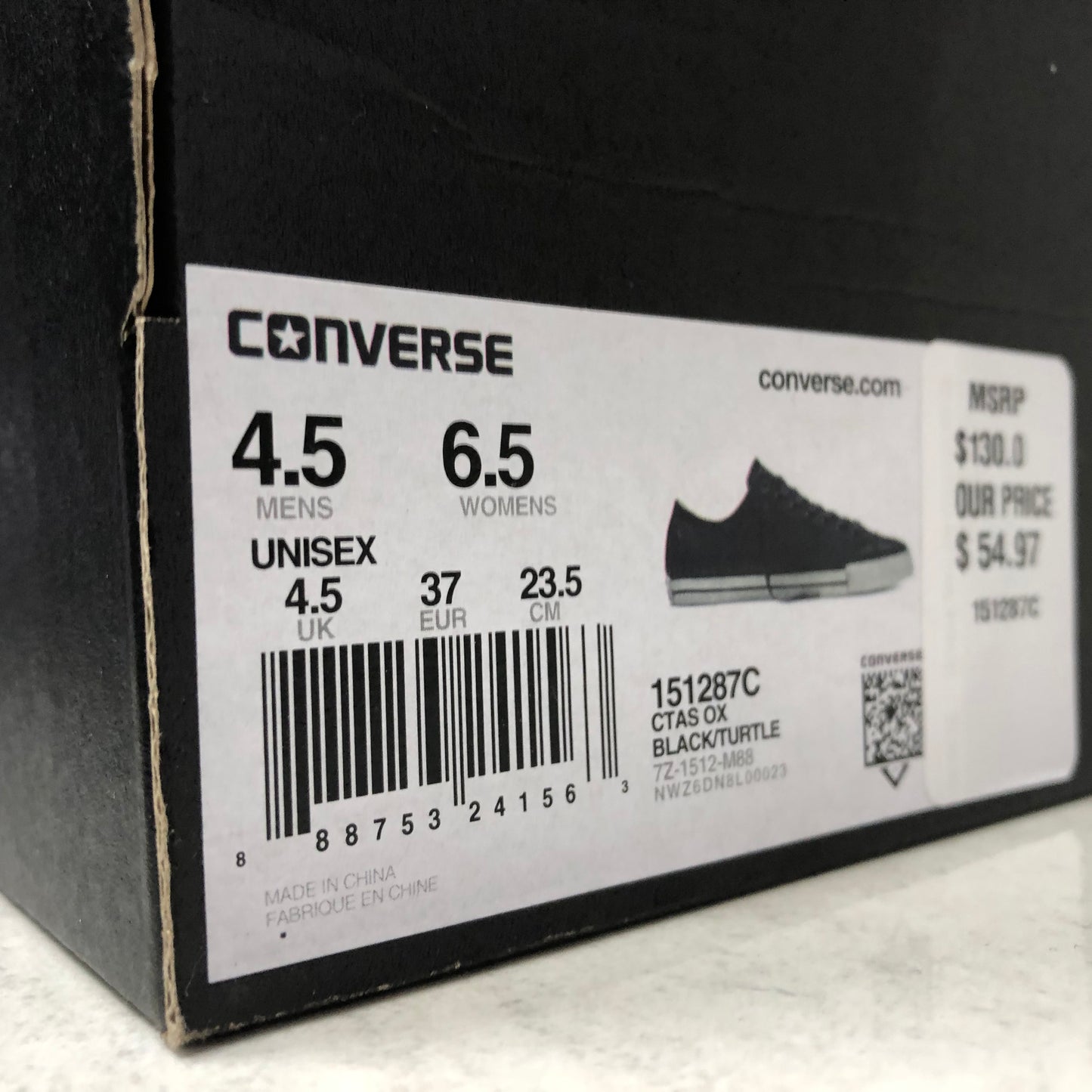 Converse Chuck Taylor Blankett Stitch Low Top Size 4.5/Size 6.5W Black 151287C - Converse