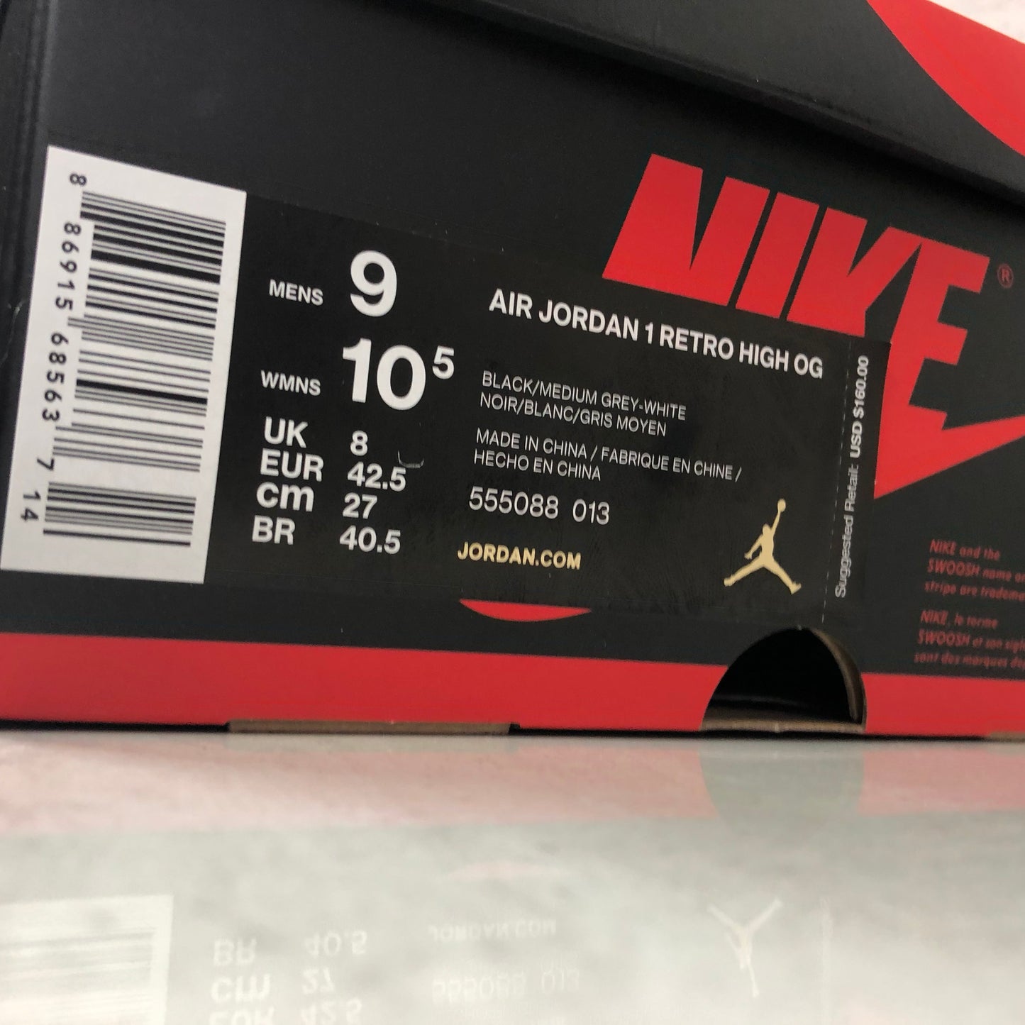 DS Nike Air Jordan 1 I High OG Shadow Gris Tamaño 9 Azul 555088 013