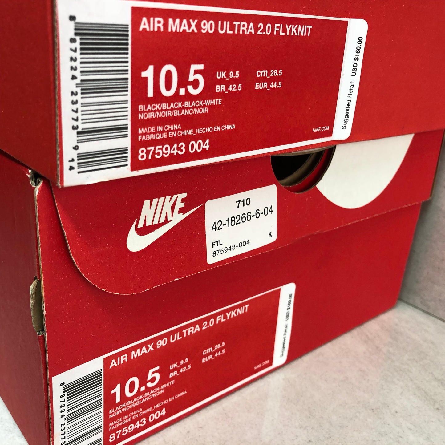 Nike Air Max 90 Ultra 2.0 Flyknit Men's Running Shoes Size 9/9.5/Size 10/10.5/Size 11/11.5/ Black/White 875943-004