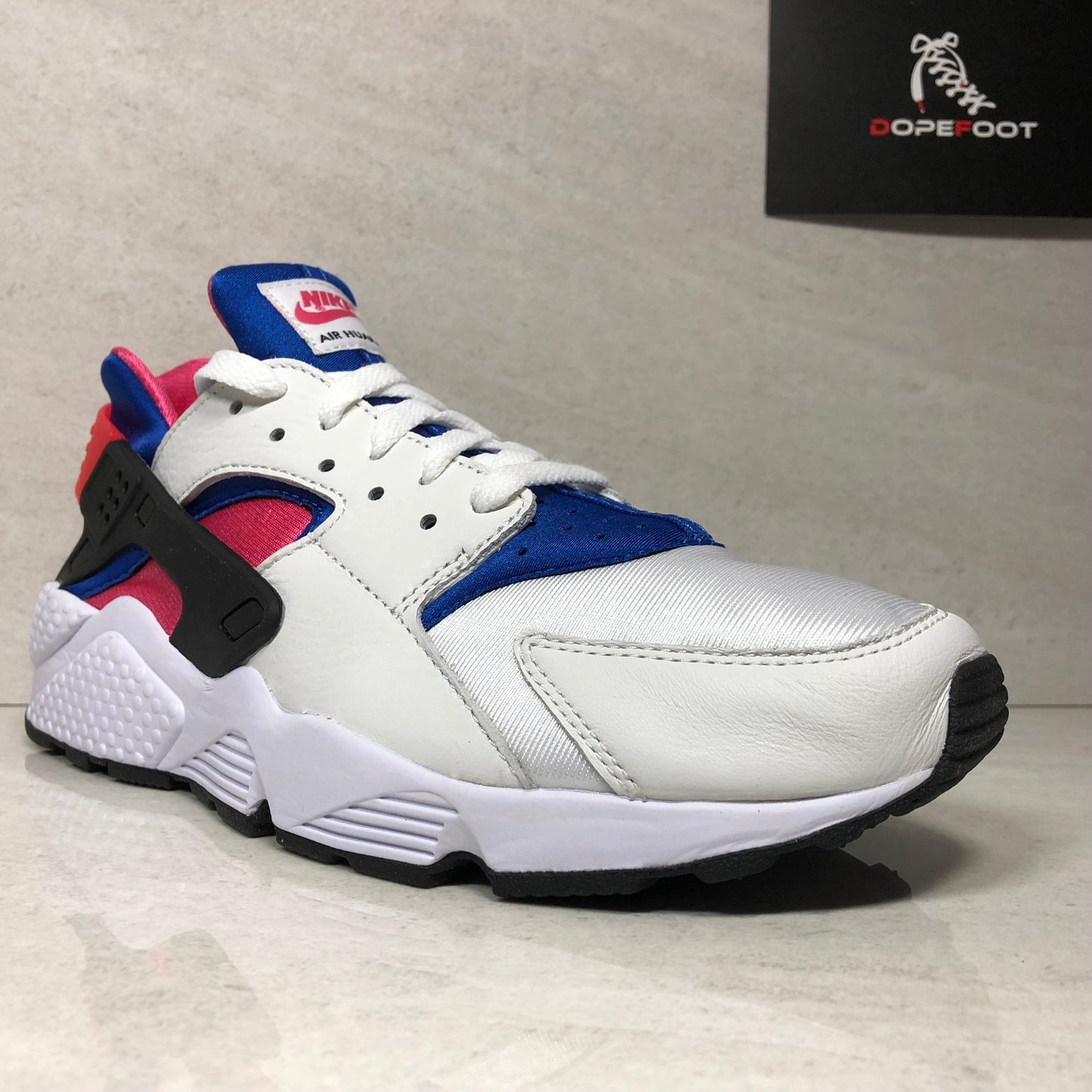 Nike Air Huarache Run 91 QS - AH8049 100 - Homme Taille 9.5 Blanc/Game Royal/Noir