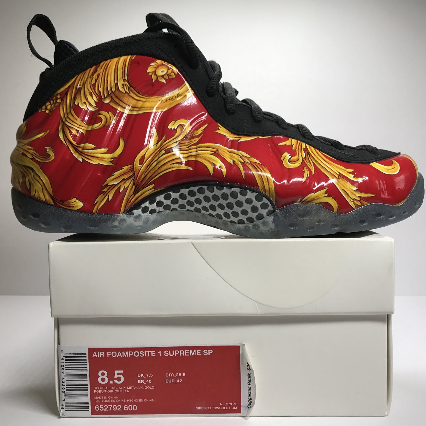 DS Nike Air Foamposite One 1 Supreme SP Sport Rouge/Or Taille 8.5