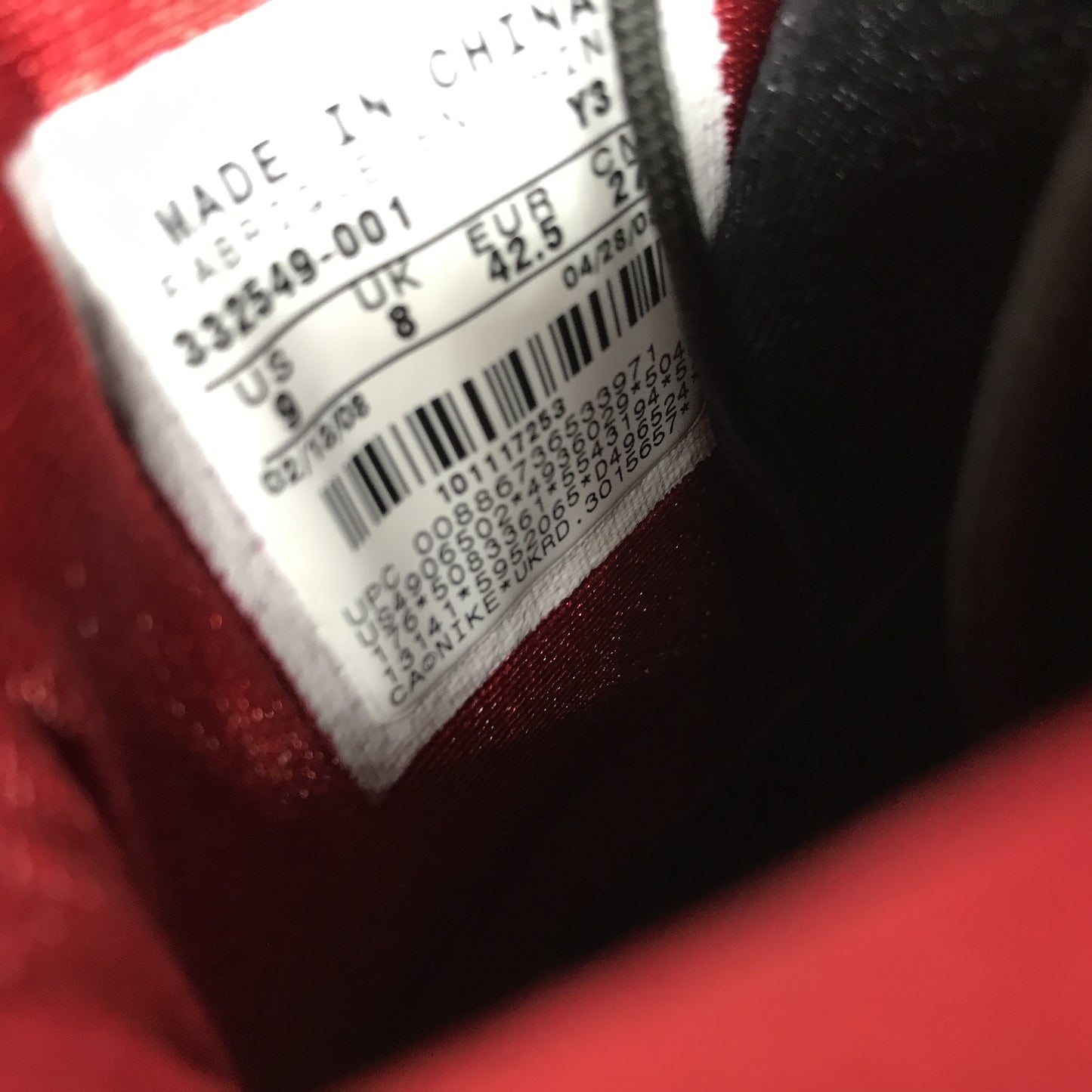 DS Nike Air Jordan 19 XIX CDP Noir/Rouge Taille 9