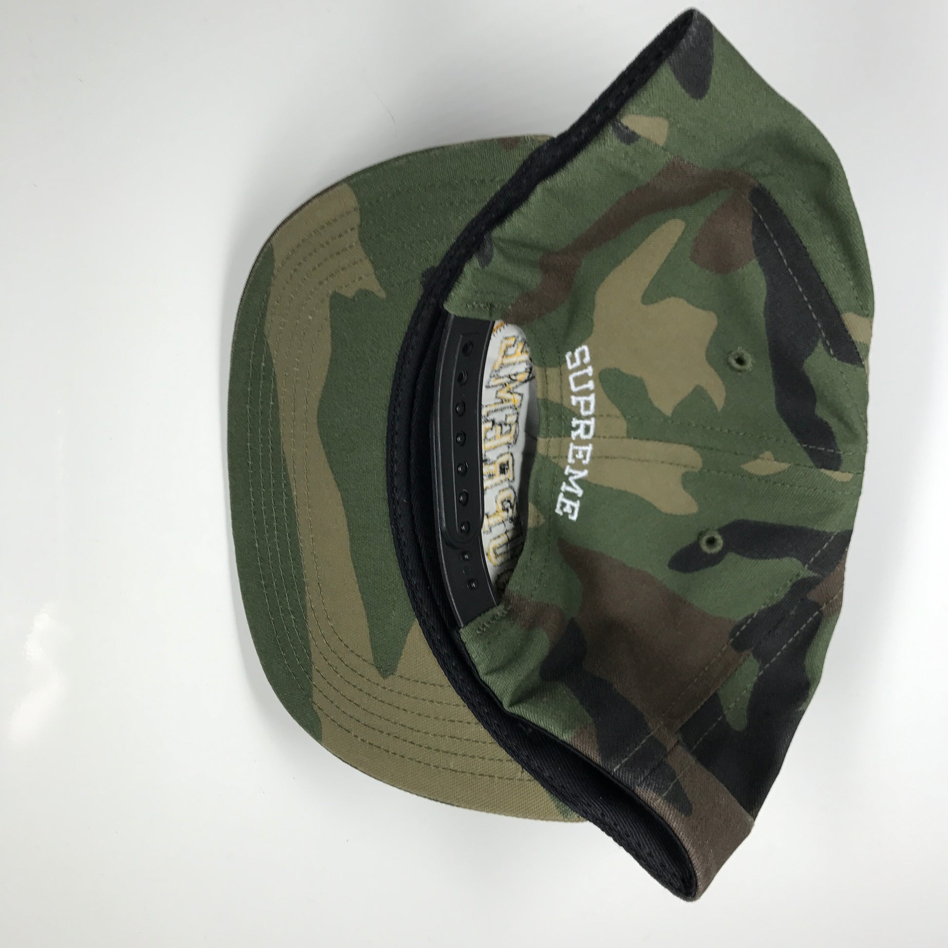 Supreme Overlay 5-Panel Camo Snapback Hat Cap Woodland - DOPEFOOT