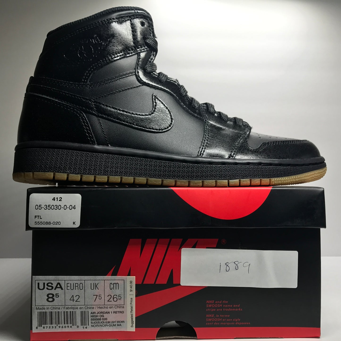 DS Nike Air Jordan 1 I Retro Alto Negro Gum Talla 8.5/Talla 13