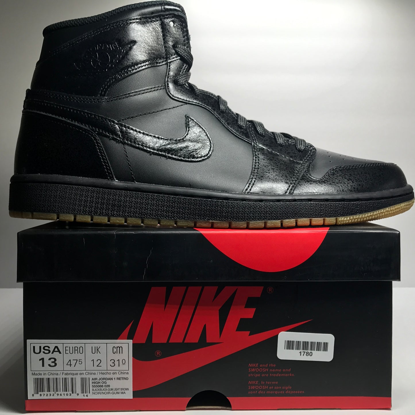 DS Nike Air Jordan 1 I Retro Alto Negro Gum Talla 8.5/Talla 13