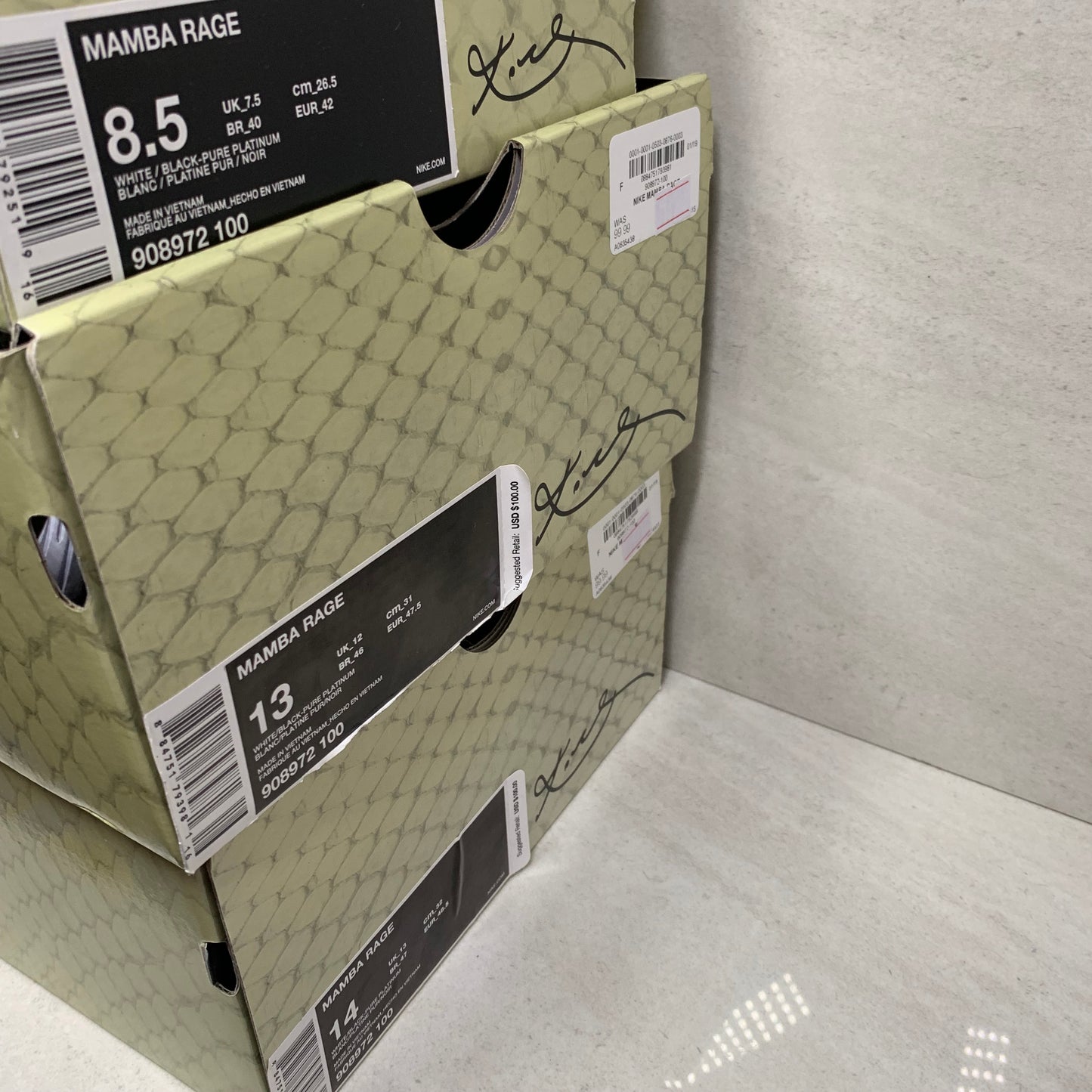 Nike Kobe Mamba Rage Talla 8.5/Talla 13/Talla 14 Blanco Platino 908972 100