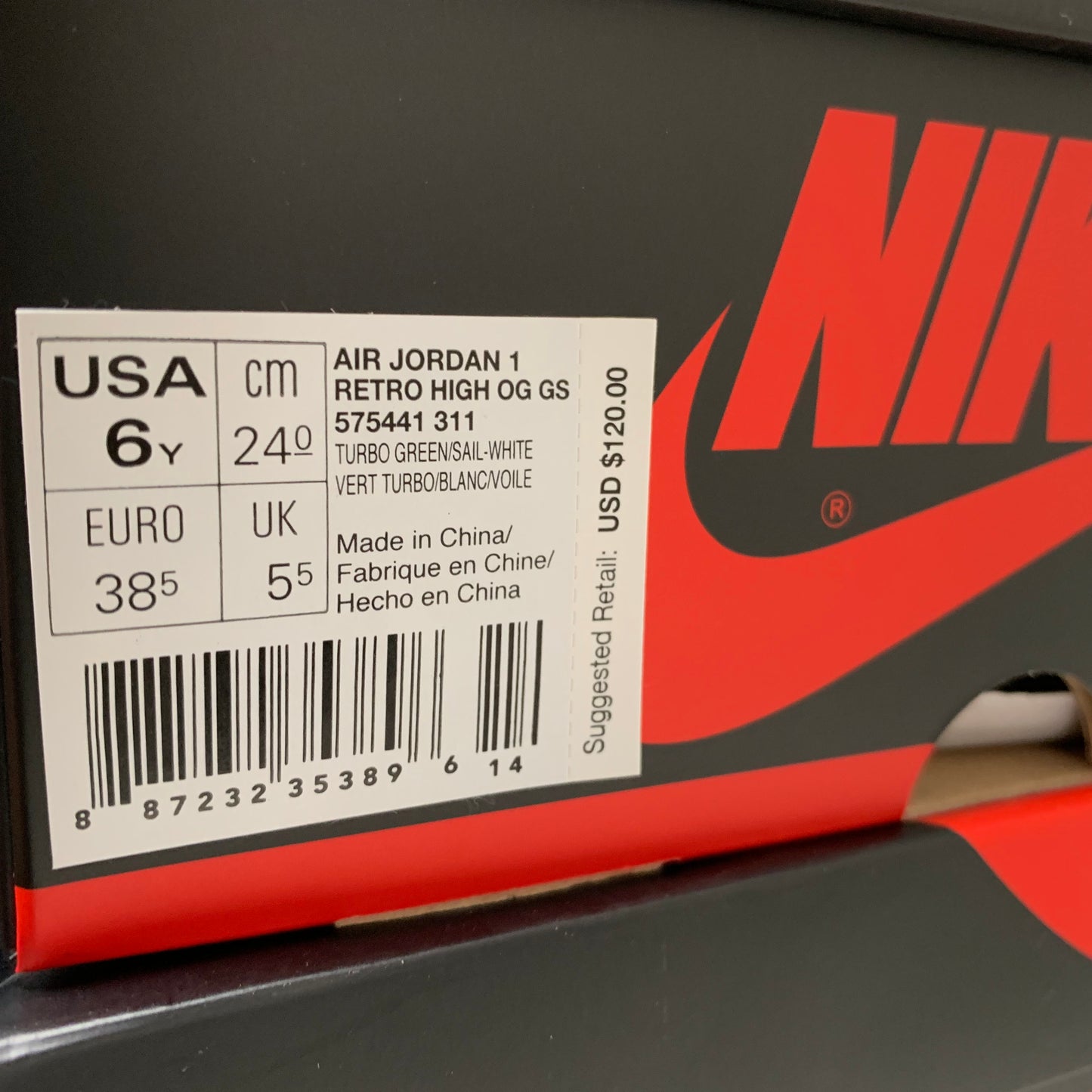 Jordan 1 I Retro High Size 6Y/6.5Y Turbo Green (GS) 575441-311