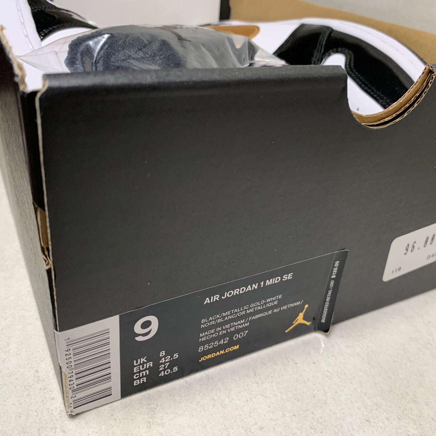Jordan 1 I Mid Size 9 Patent Negro Blanco Oro 852542-007