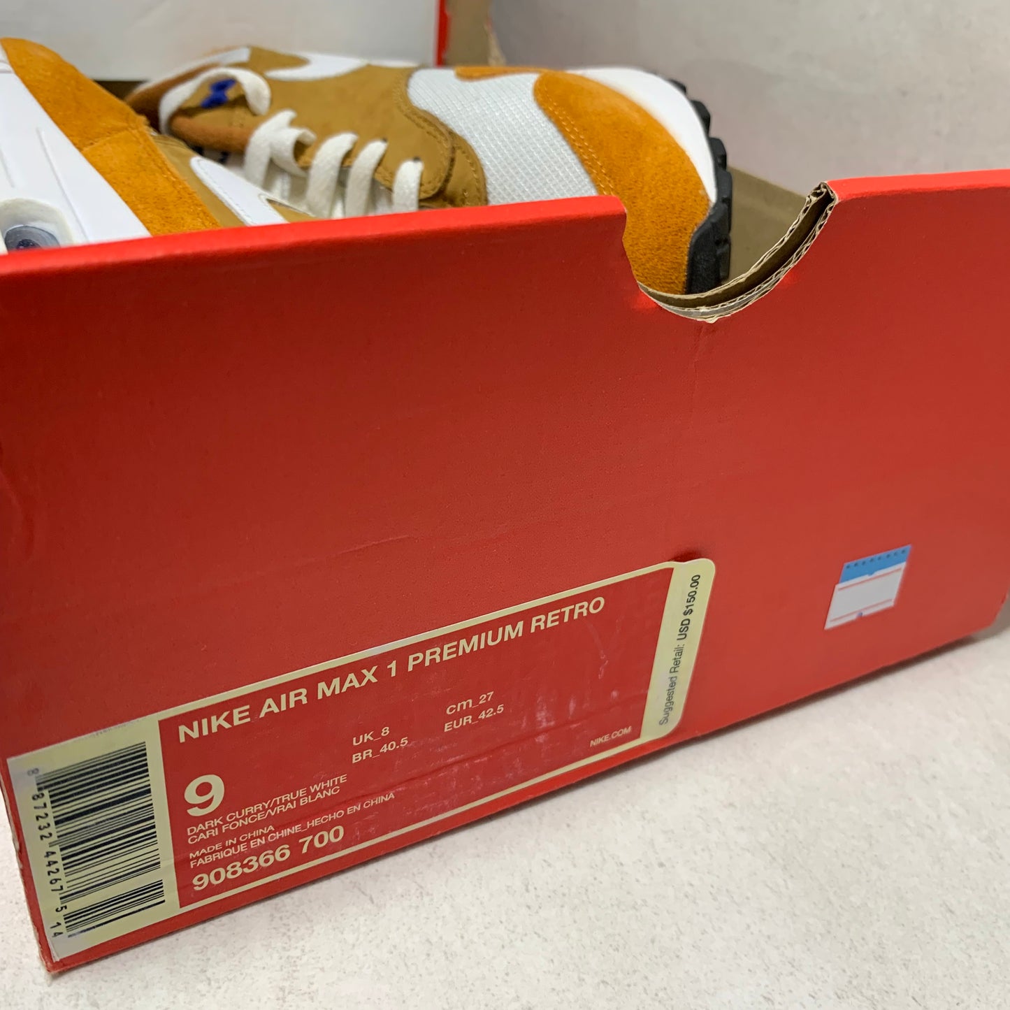 Nike Air Max 1 Size 9 Curry (2018) 908366-700