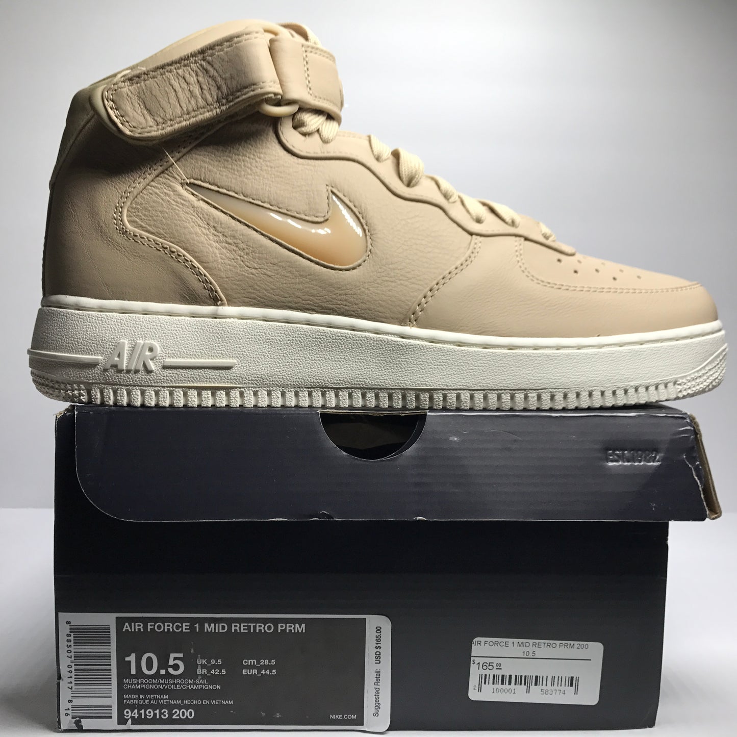 DS NikeLab Air Force 1 Mid Retro PRM Jewel Mushroom Tan/Sail Size 13