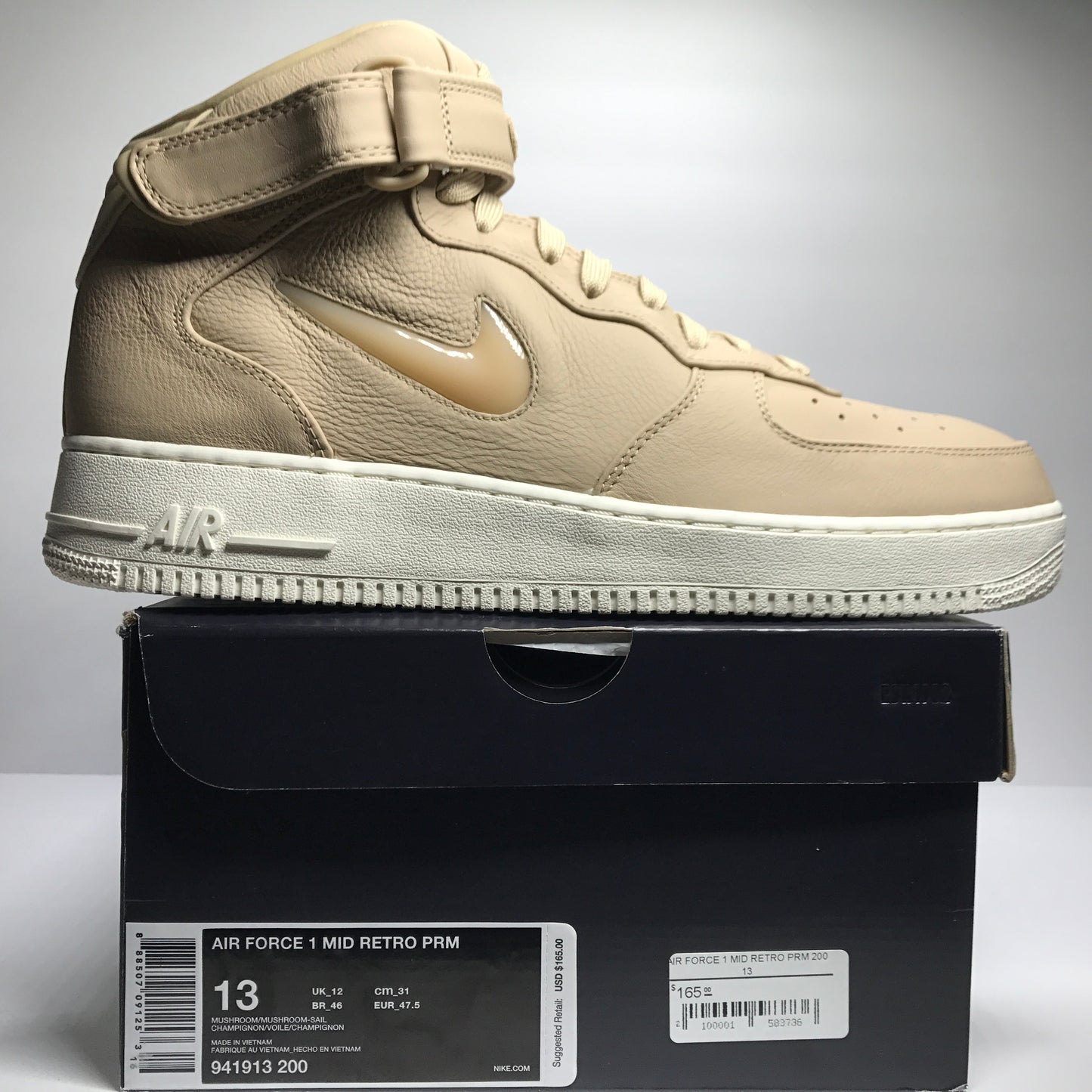 DS NikeLab Air Force 1 Mid Retro PRM Jewel Mushroom Tan/Sail Size 13