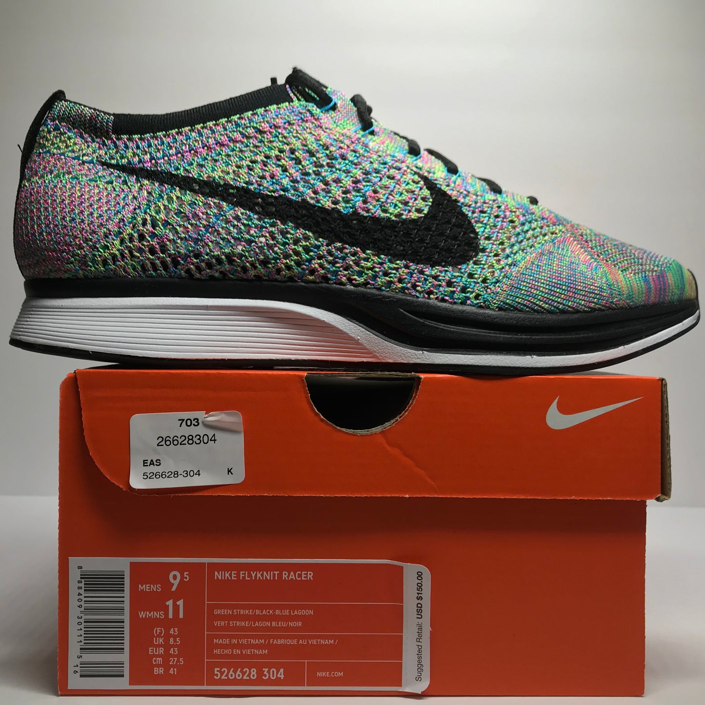 DS Nike Flyknit Racer Multicolore 526628 304 Homme Taille 9.5