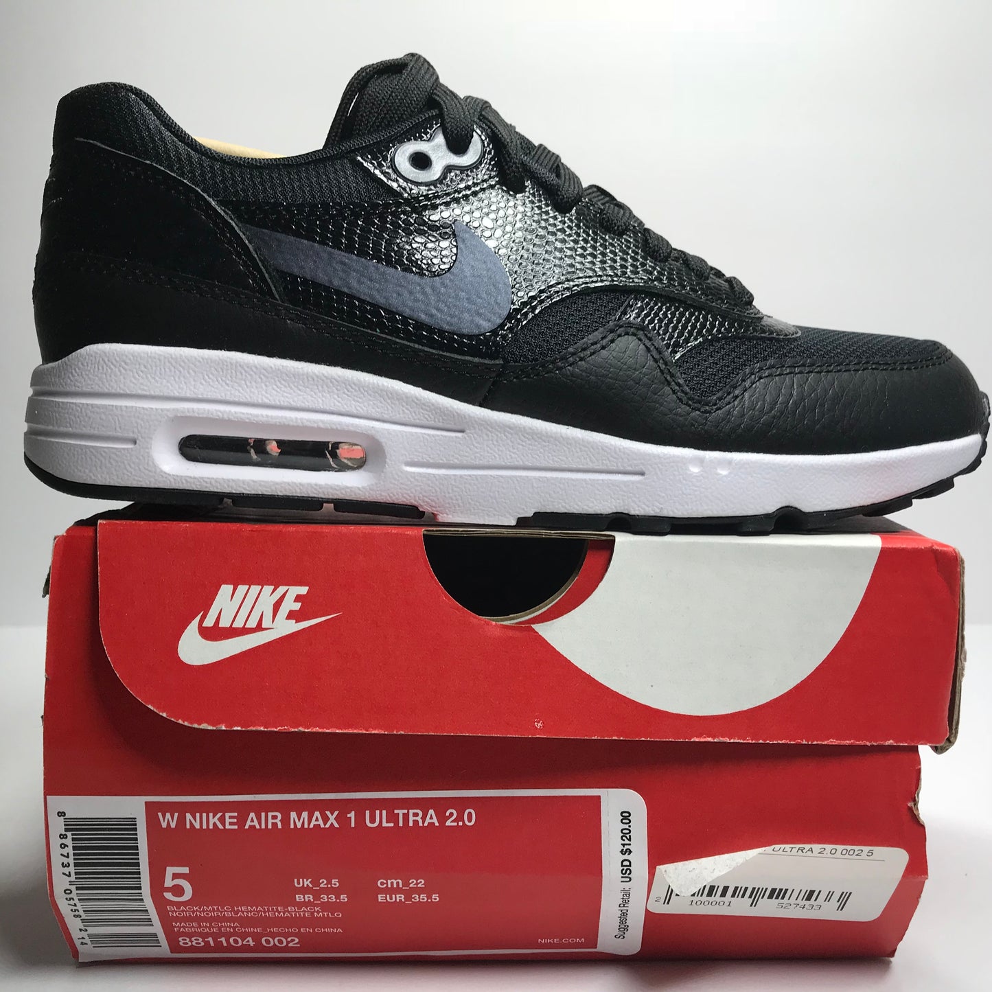 DS Women's Nike Air Max 1 Ultra 2.0 Black/White Size 5 - Nike