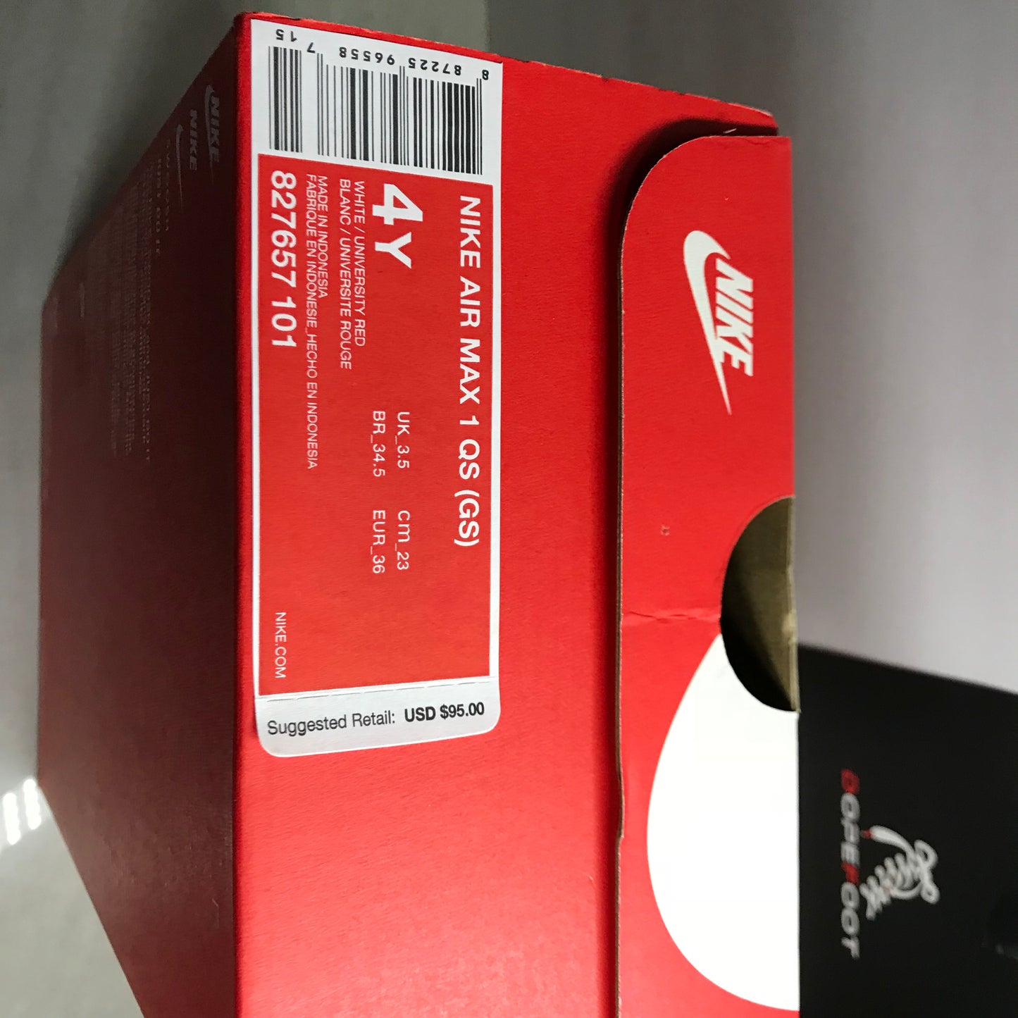 Air Max 1 QS GS 2017 Blanche/Rouge - 827657 101 - Taille Jeune 5Y