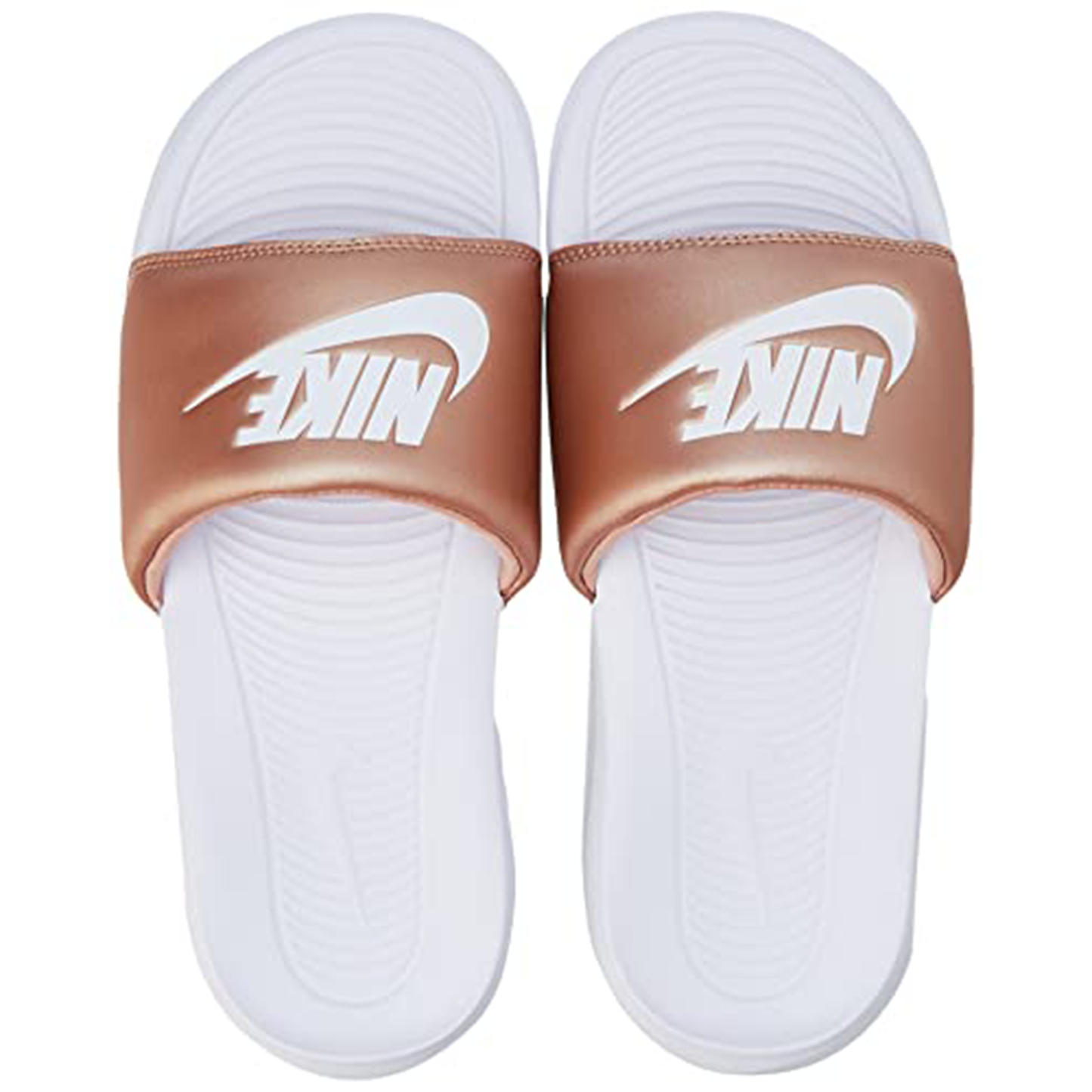 NIKE womens Victori One Slide, White/Gold, 7.5 - Nike
