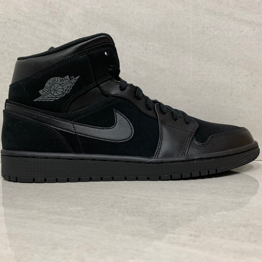 Nike Air Jordan 1 Mid Mens Size 13 Triple Black/Dark Grey 554724-050