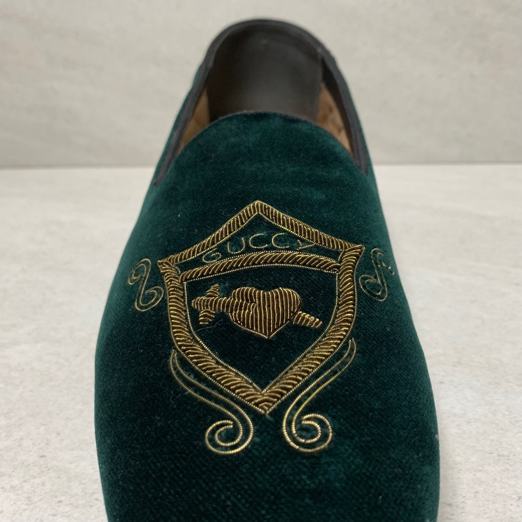 Mocasines de Terciopelo Bordado Verde Gucci - Talla de Hombre 8.5