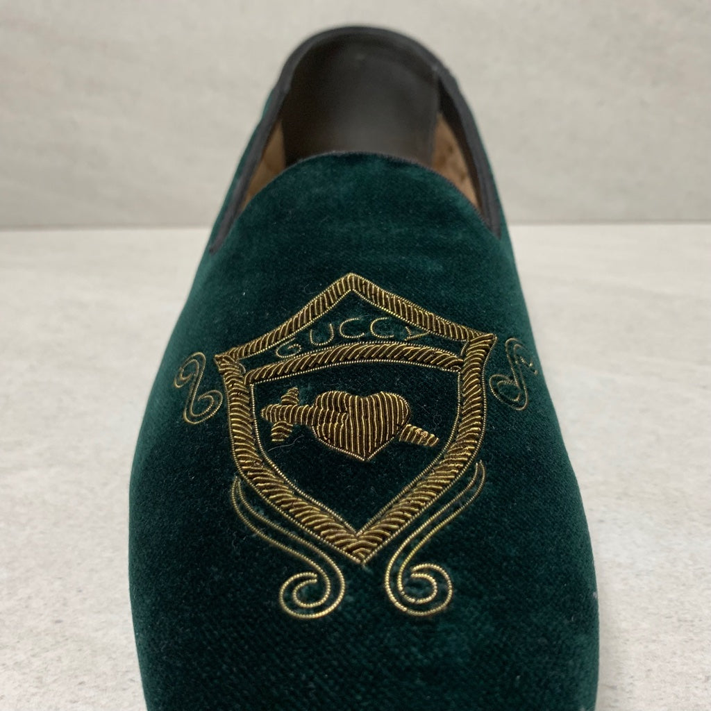 Gucci Green Embroidered Velvet Loafers - Men's Size 8.5