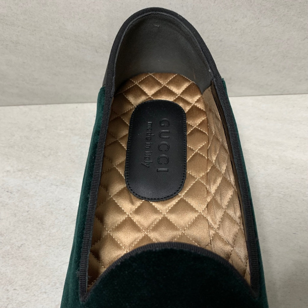 Gucci Green Embroidered Velvet Loafers - Men's Size 8.5