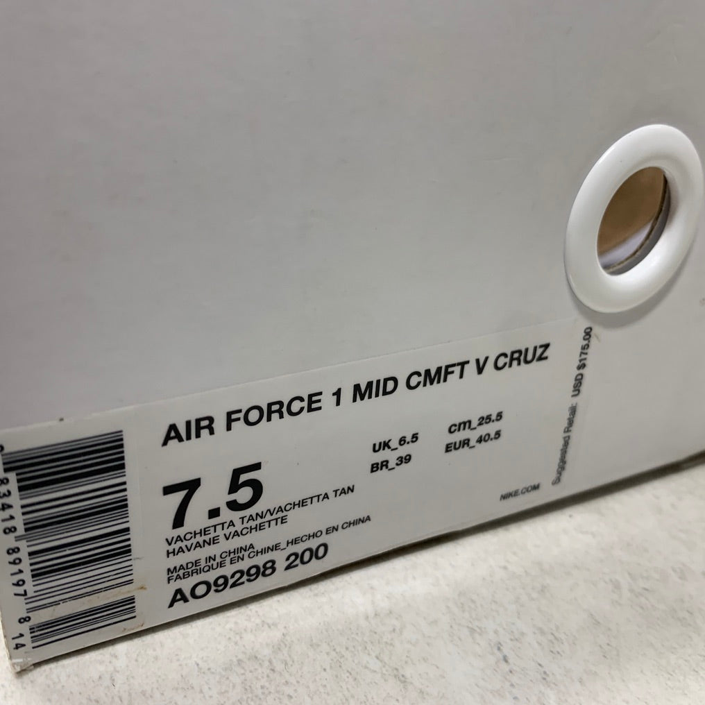 NIKE AIR FORCE 1 MID V CRUZ CMFT VACHETTA TAN - AO9298-200 - Men's Size 7.5