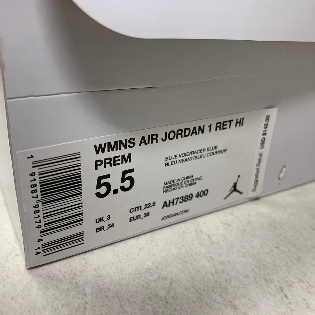 Jordan 1 Retro 1 I HIgh Premium Blue Void - AH7389 400 - Women's Size 5.5