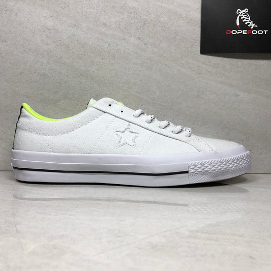 Converse One Star Shield Canvas White/Volt 153704C Men's Size 9/Size 11.5 - Converse