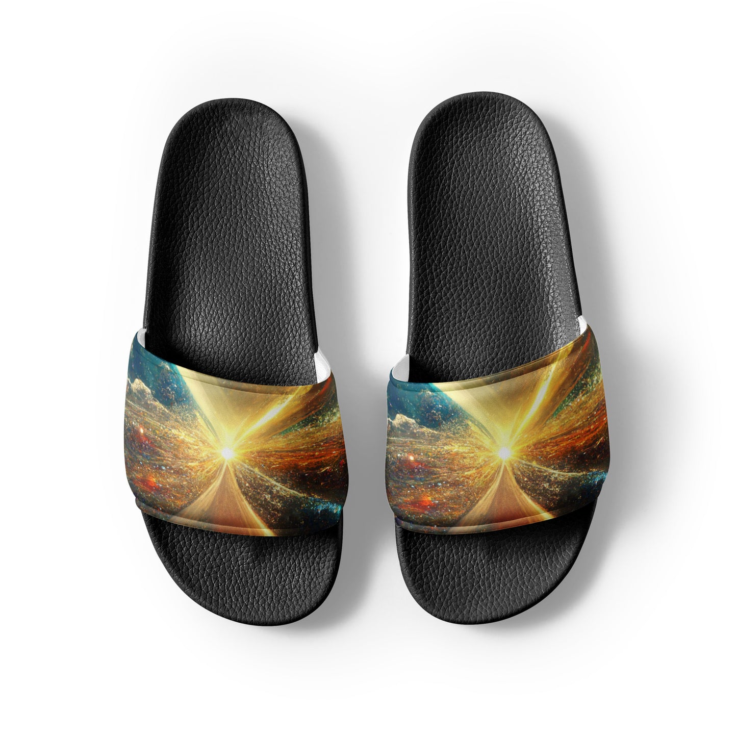 Men's Slides: Cushioned Faux Leather Straps, Lightweight PU Outsole, and Textured Footbed